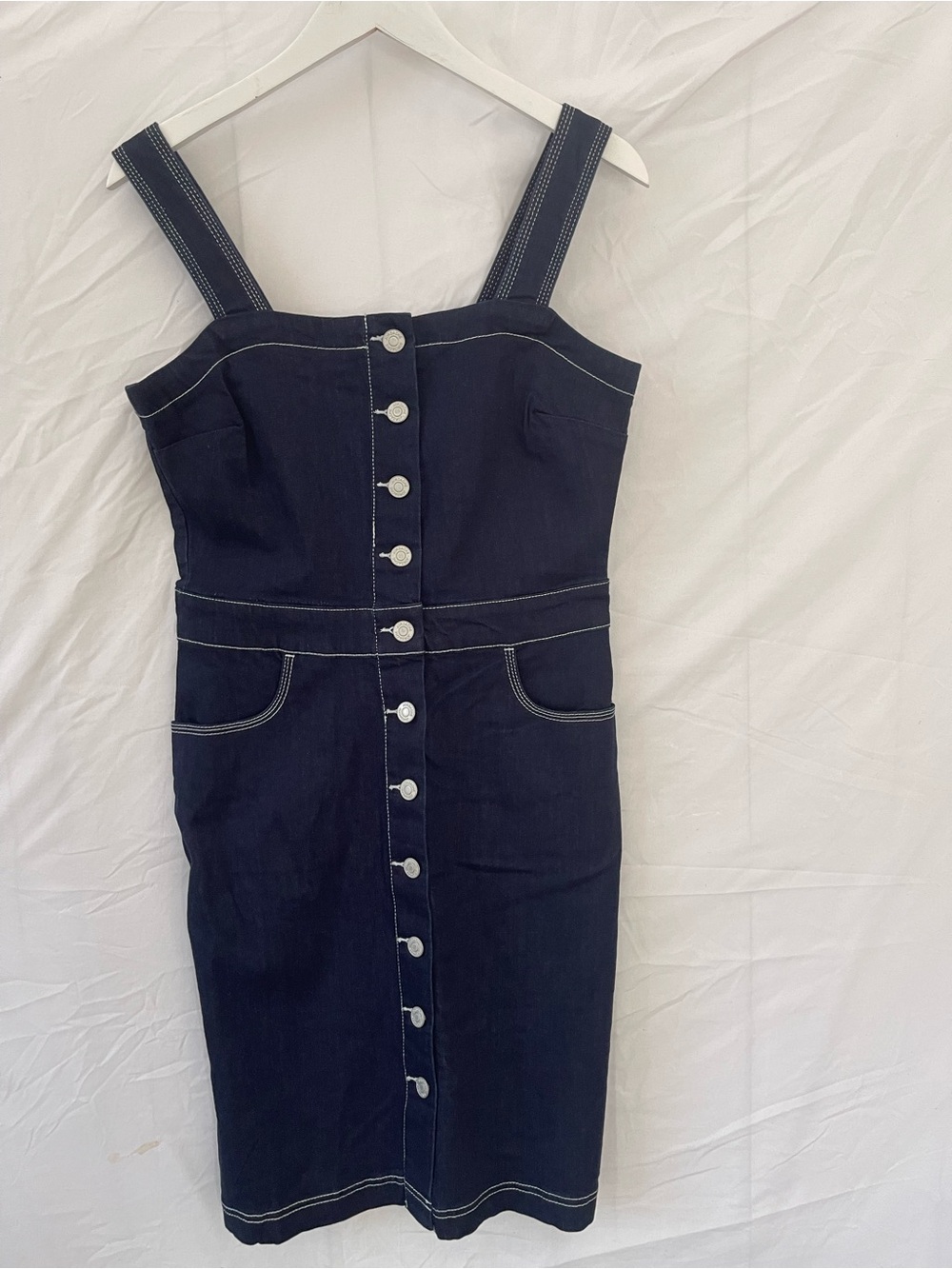 Vintage-Jordache Dark Blue Denim Midi Dress with Button Front